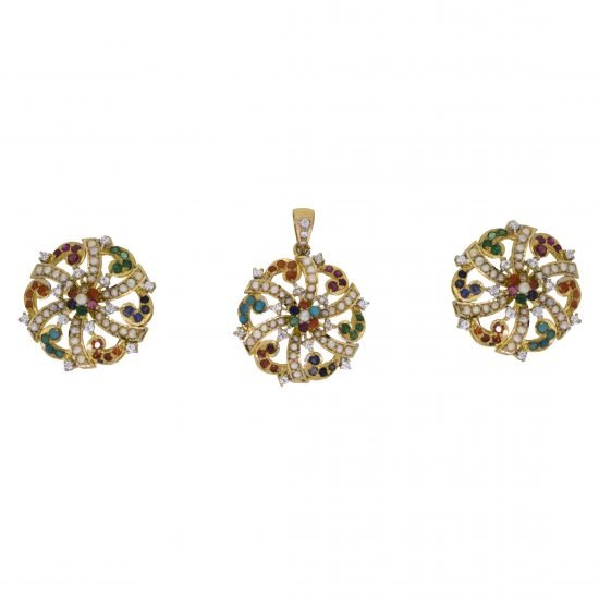 Gold-Naurattan-Pendant-Set-Jewelry-New-Soneri-Gems