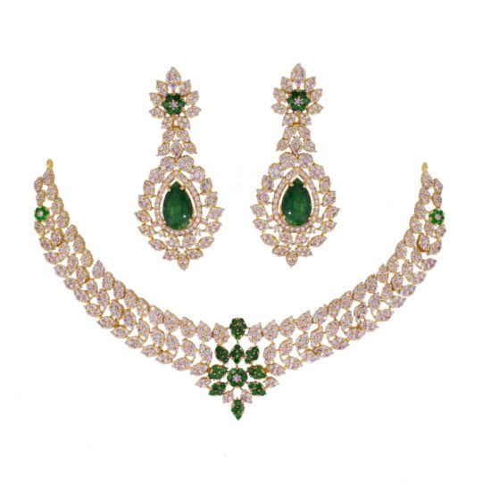 Neckalce set with zircons and green gemstones