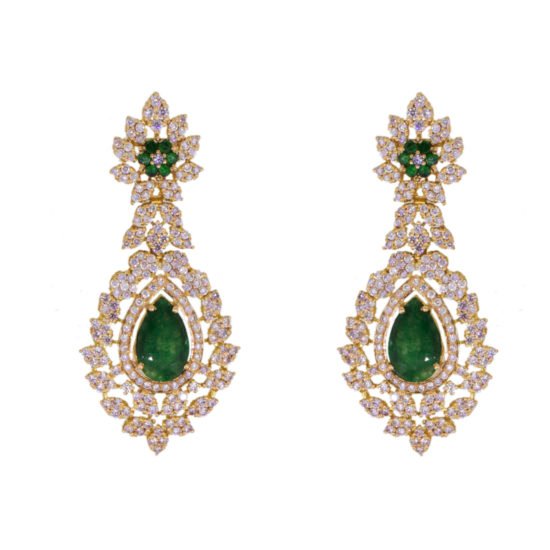 Gold Earrings with Green gemstone