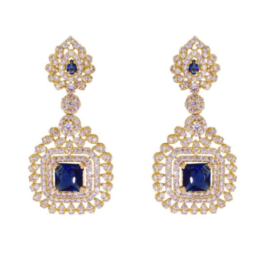 Gold Earrings with blue gemstone