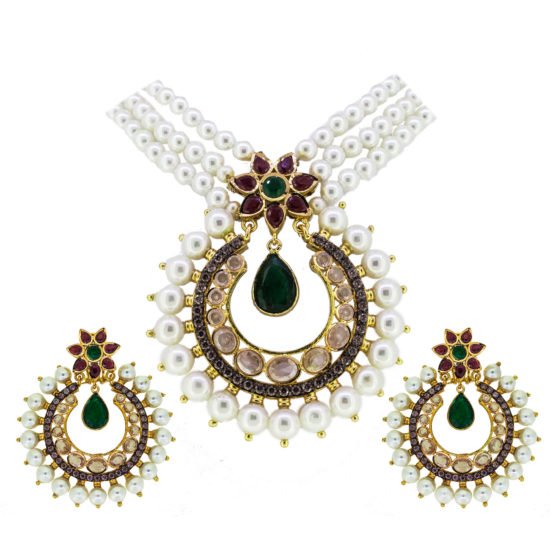 Chand Baali Necklace set with gemstones and pearls