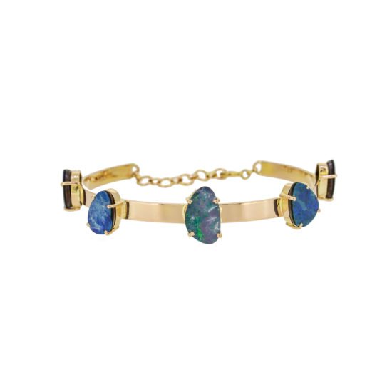 Gold Bracelet with Real Blue Opal