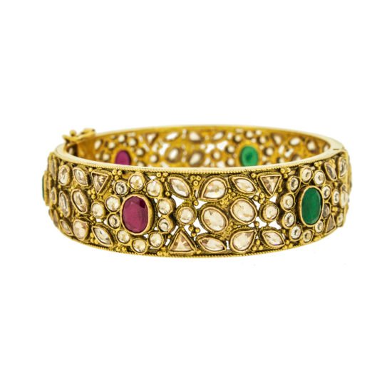 Gold Bangle with kundan and gemstones