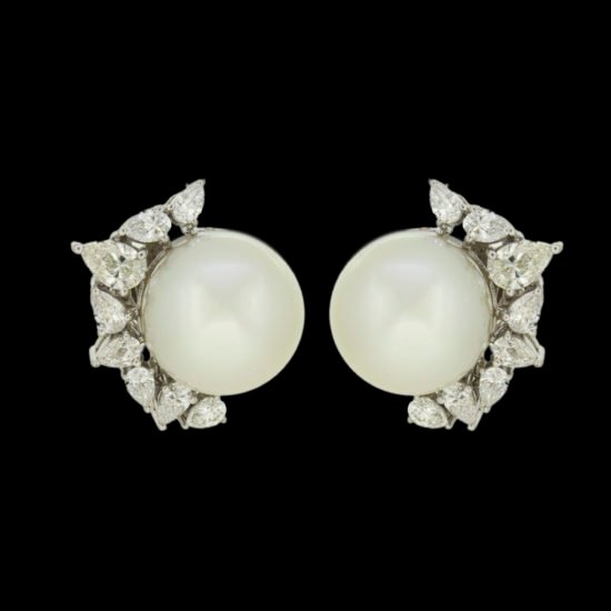 Diamond Earrings with South Sea Pearls