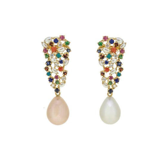 Naurattan Earrings with Changeable Pearls