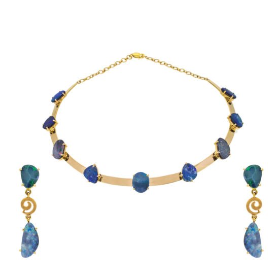 Gold Necklace with Blue Opals