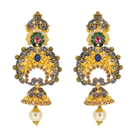 Gold Earrings with gemstones and pearls