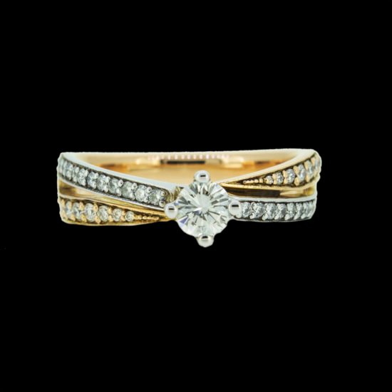 Gold and Diamond ring with 27 Cent Diamond in Center