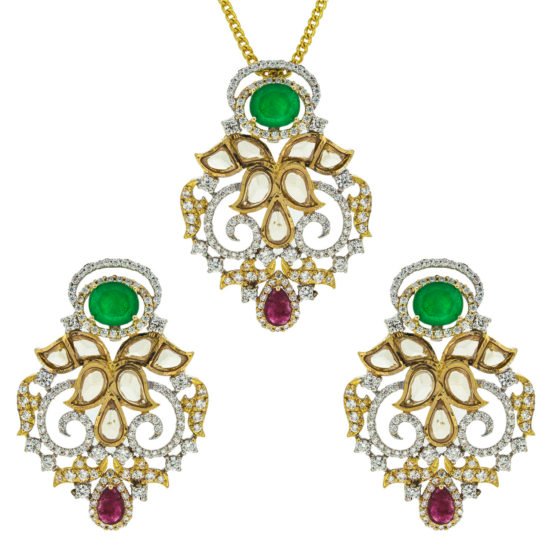 Gold Pendant set with color Gemstones