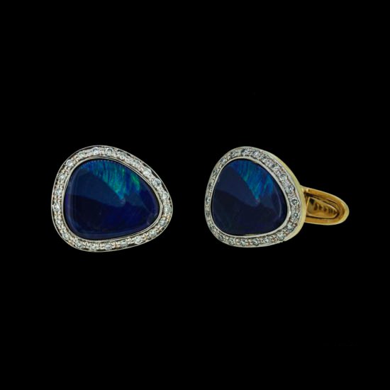 Gold Cufflinks with blue opal and diamonds