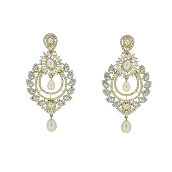 Gold Earrings with Cubic Zircons and Pearls