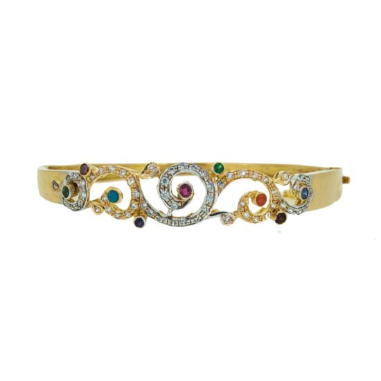 Gold Bracelet with Cubic Zircons and gemstones.