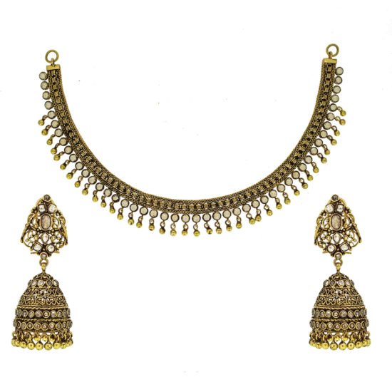 Gold antique necklace set with polki