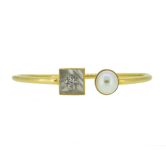 Gold Bracelet with mother of pearl,cubic zircons and pearl