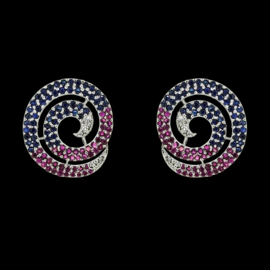 Gold Earring with diamonds,ruby and blue sapphire