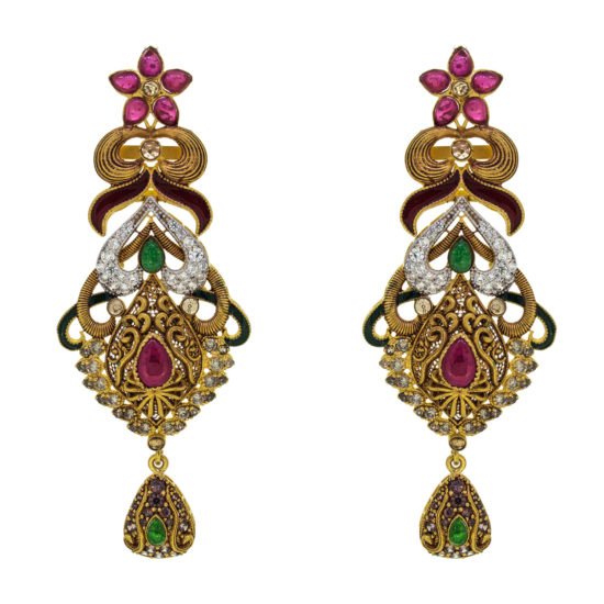 Gold earrings with gemstones and enamel