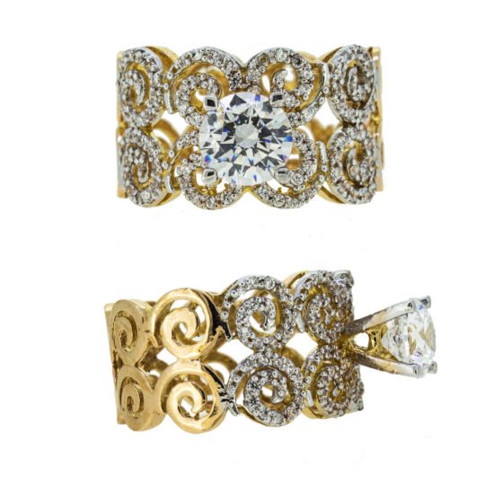 Gold ring with cubic zircons