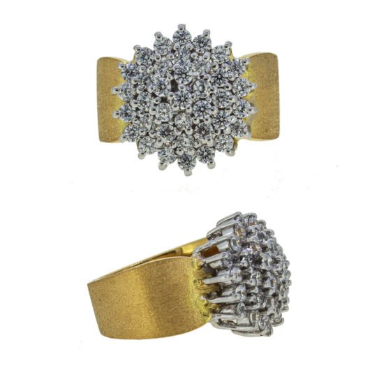 Dull finish gold ring with cubic zircons