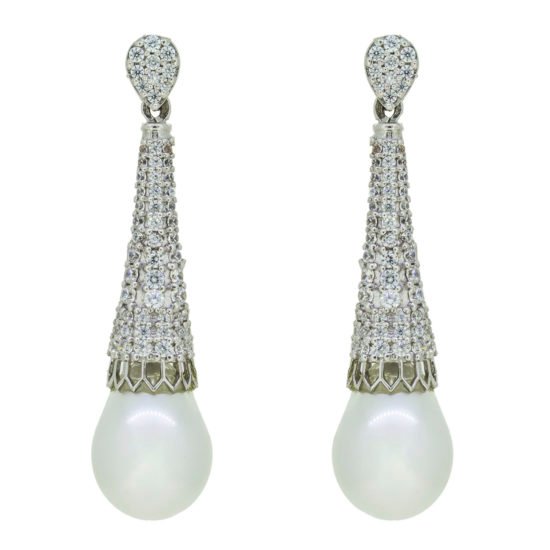 Gold Earrings with CZ and pearl