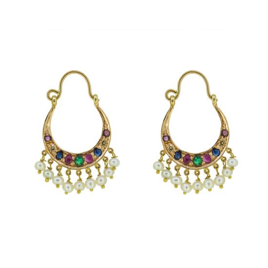 Gold Baali with color gemstones and pearls