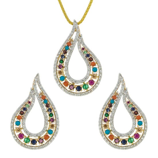 Gold pendant set with naurattan gemstones