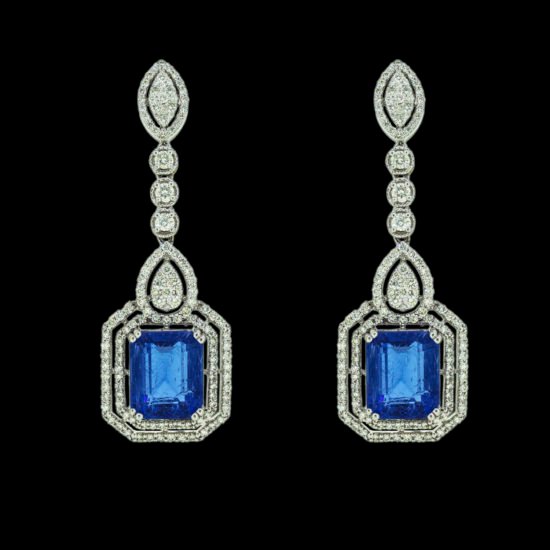 Gold Earrings with diamonds and blue gemstone