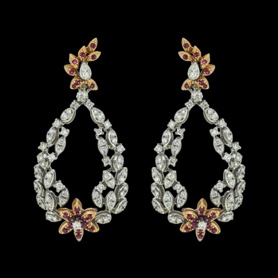 Earrings with ruby and diamonds