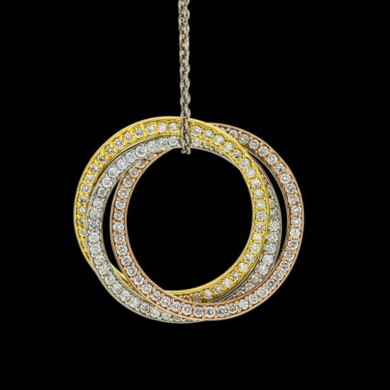 Tri color pendant with diamonds