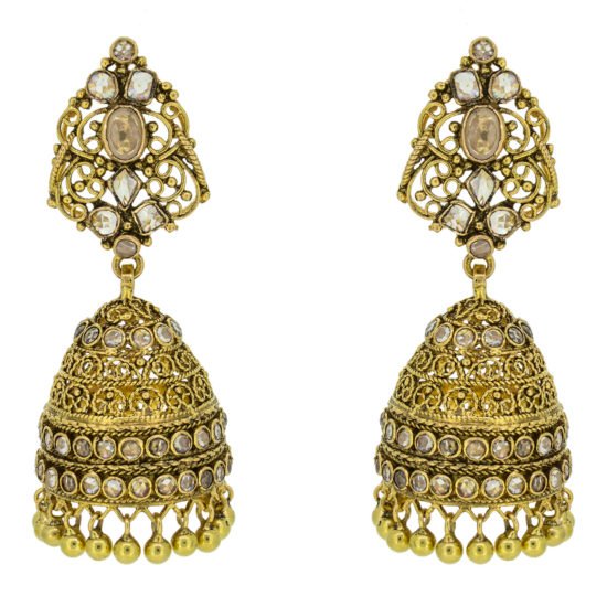 Gold jhumki with polki stones