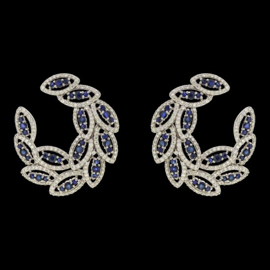 Gold Earring with diamonds and blue sapphire