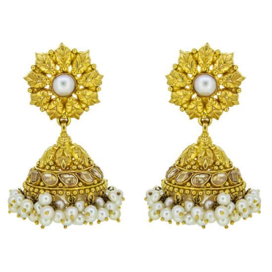 Traditional Gold Jhumki Earring with pearls and polki