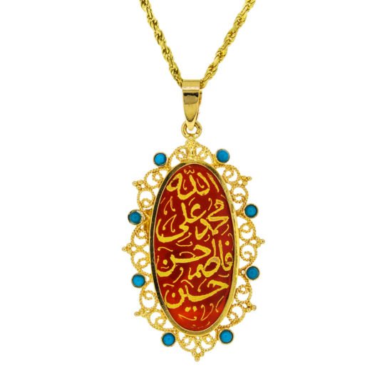 Gold pendant with feroza and Aqeeq