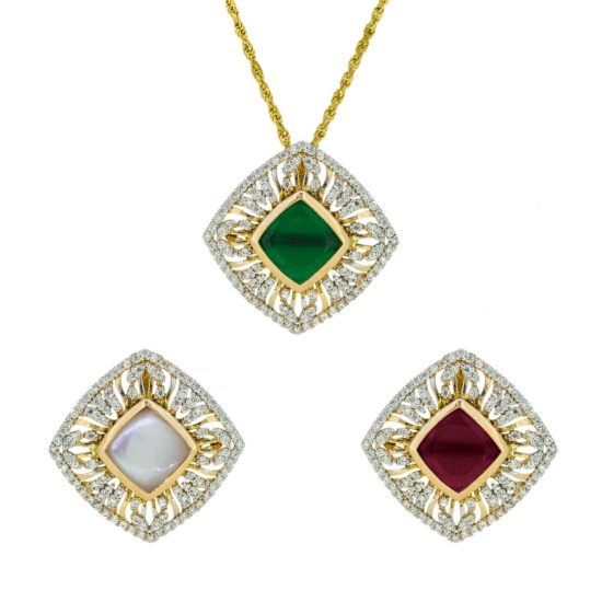 Gold locket set with cz and changeable stones