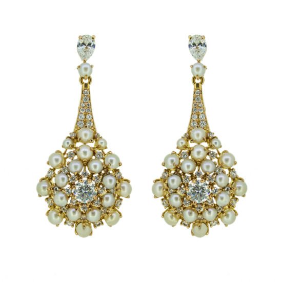 Gold earrings with CZ and pearls