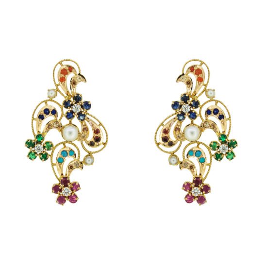 Gold Earring with naurattan gemstones