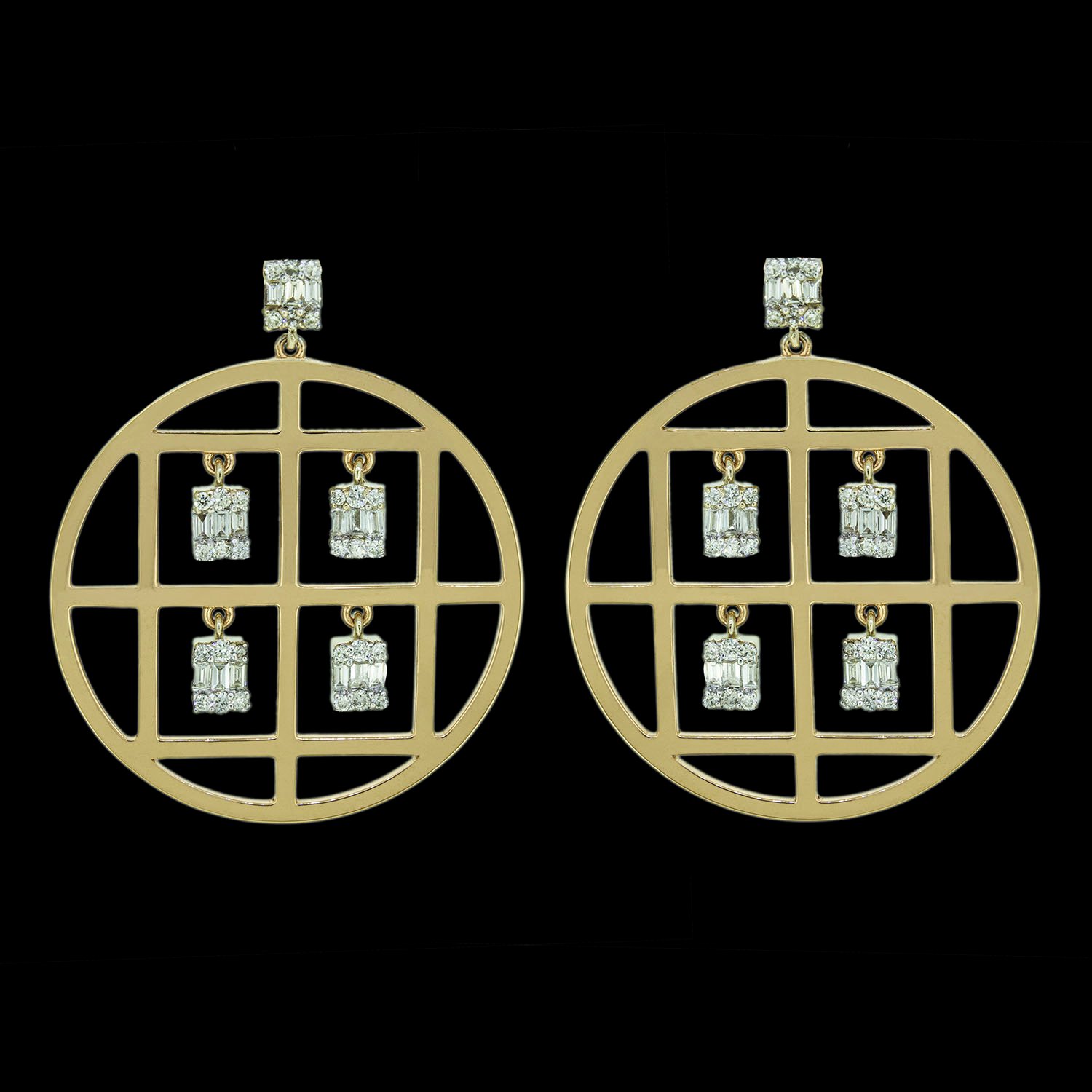 Gold earrings with dangling diamond pieces